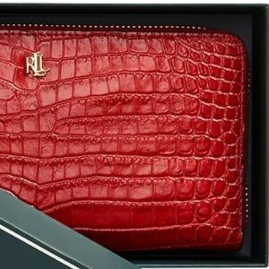 Lauren Ralph Lauren Zip Around Croc Embossed Boxed Leather Wallet
